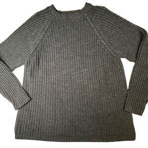 Point‎ Zero Mens Charcoal Gray Ribbed Wool Blend Raglan Crew Neck Sweater Large